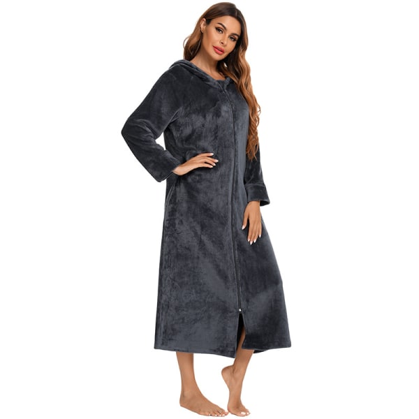 Damtröja med dragkedja Robe Long Hooded Robe Grey S