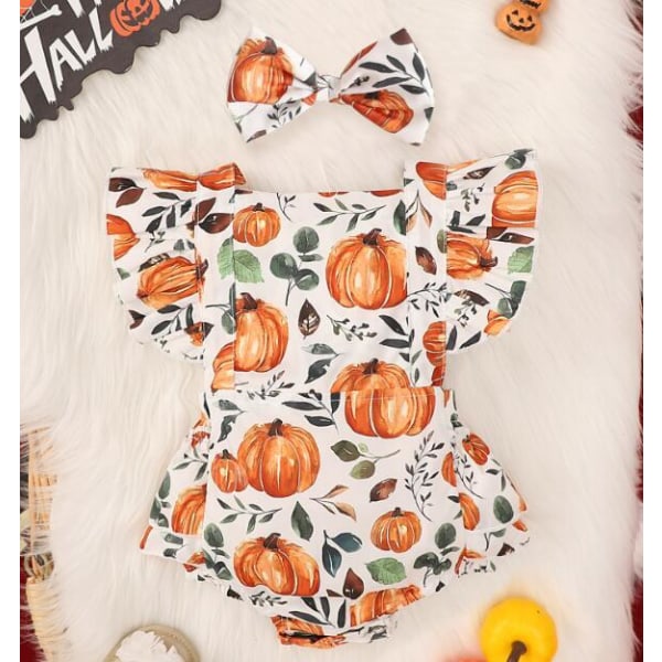 Baby Pige Halloween Græskar Print Bodysuit White 100CM