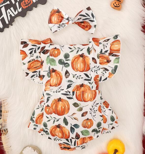 Babyflicka Halloween Pumpa Tryck Body White 100CM