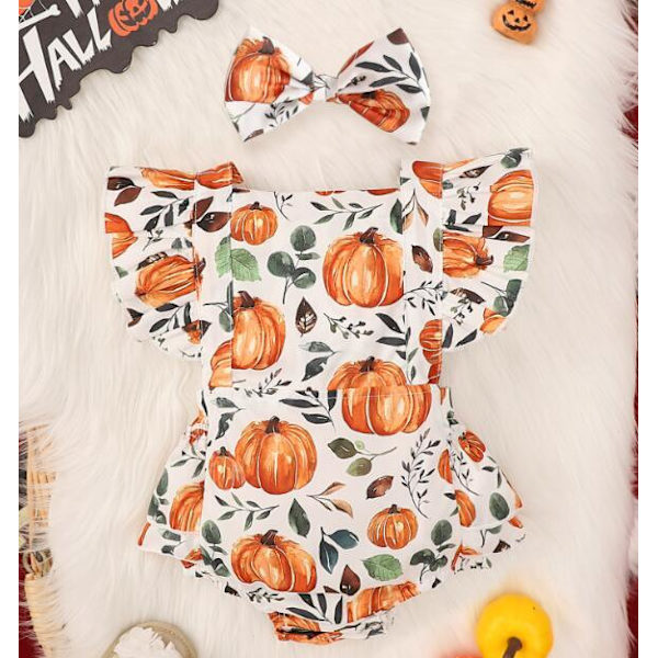 Babytytön Halloween-kurpitsakuvioinen body White 80CM