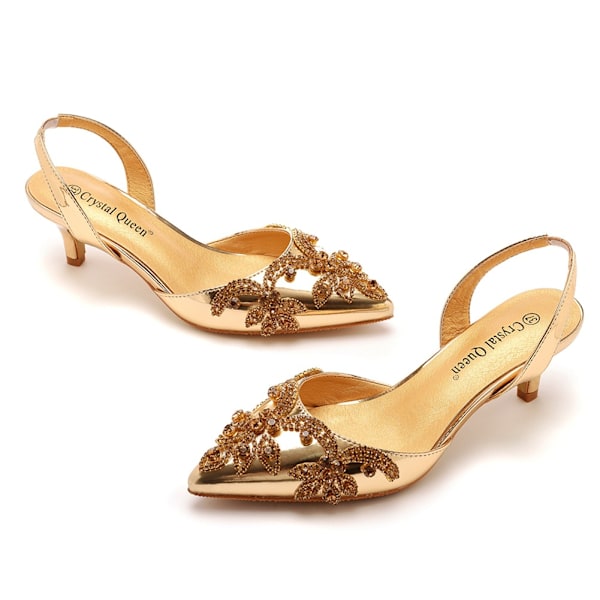 Damklackar med Slingback, Låg Häl och Spetsig Tå Gold 41