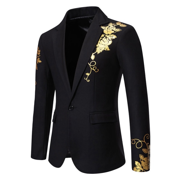 Herre Blazer Mote Blomster Casual Sportsjakke Slank Passform Dressjakke BLACK M