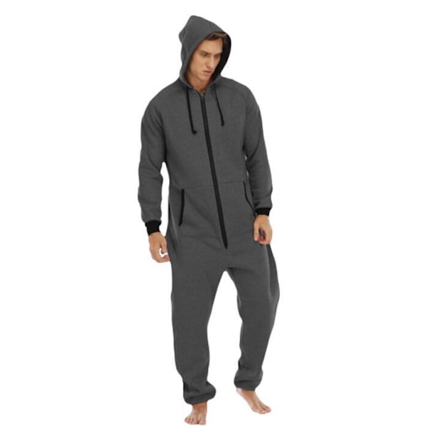 One Piece Pyjamas för män med huva Playsuit dark grey M