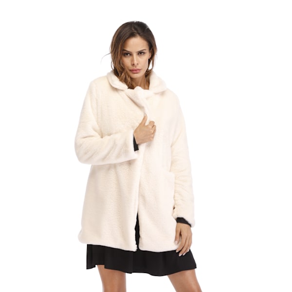 Vinterjakke til kvinder med varm krave i kunstig pels, indvendig foring og knapper White XL