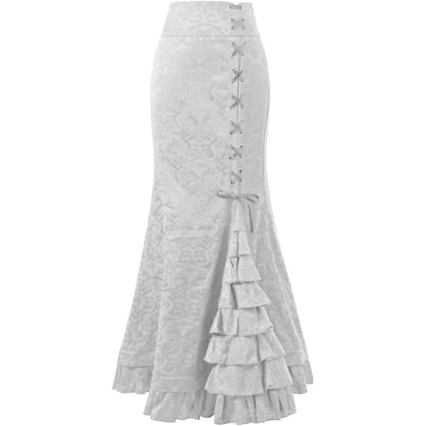 Kvinnors Viktorianisk Steampunk Rufflad Fiskstjärts-Sjöjungfrukjol White XS