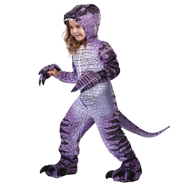 Barndräkt lila dinosauriekläder med huva L