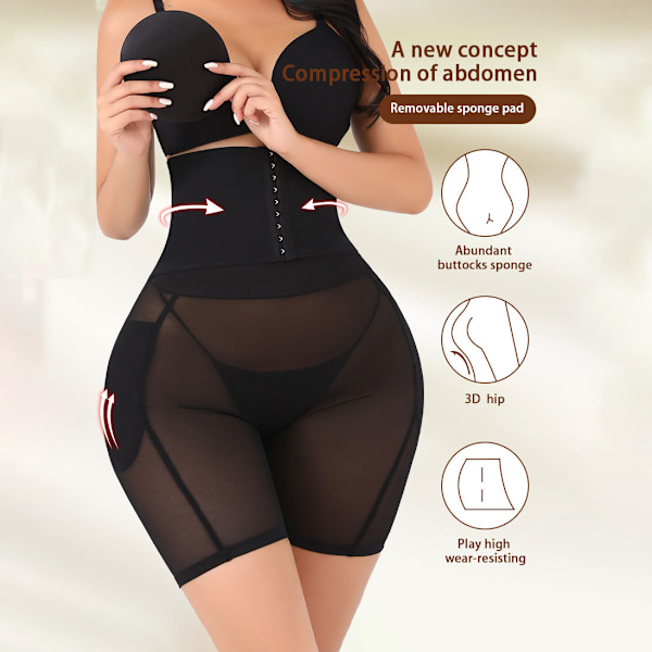 Naisten Pakarannousu Muotoileva Alusasu Lantion Pehmusteet Vahvistavat Alushousut Black 2XL