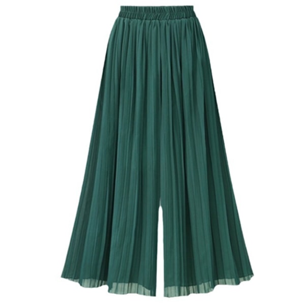 Dame Elastisk Talje Plisseret Chiffon Culottes Cropped Bred Ben Flydende Bukser green XL