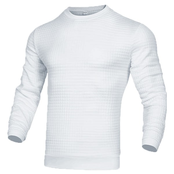 Herrar Waffle Pullover Tröja Rutiga Långärmad Rundhalsad Solid Tröja White L