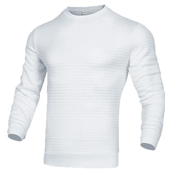 Herrar Waffle Pullover Tröja Rutiga Långärmad Rundhalsad Solid Tröja White XL
