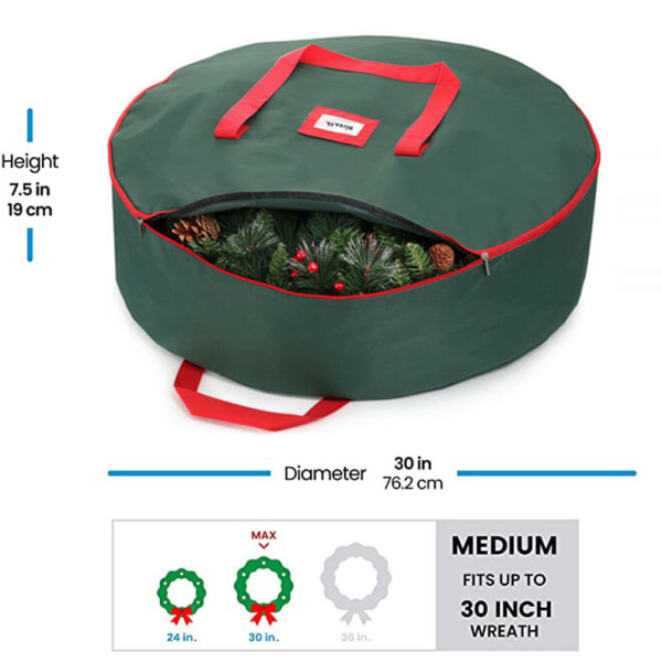 Förvaringsväska för julkrans med dragkedja Green 90*20cm