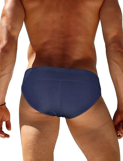 Mænds Sexy Badetøj Bikini Briefs Skinnende Metallic Thong G-String med Hip Coverage Navy M