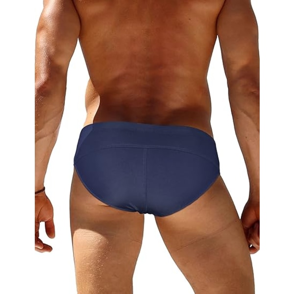 Menn Sexy Svømmetøy Bikini Briefs Skinnende Metallisk Thong G-String med Hip Dekning Navy 2XL