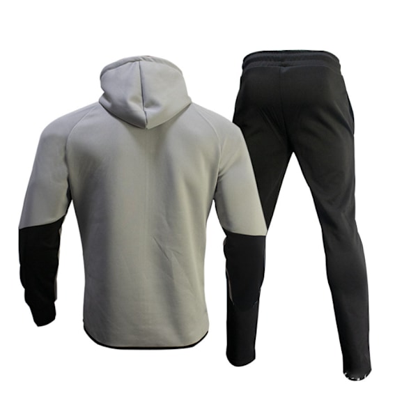 Atletisk träningsoverall med luva för män, långärmad grey XL