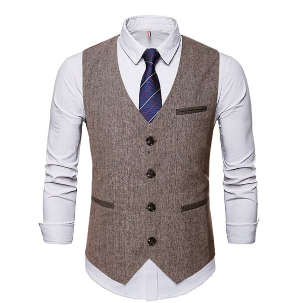 Herrväst i mockaläder, casual väst med V-ringning och smal passform i western cowboystil XL