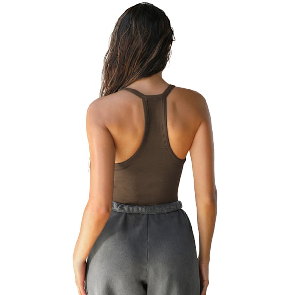 V-ringad racerback-linne för kvinnor, ribbad lång tank top Green M