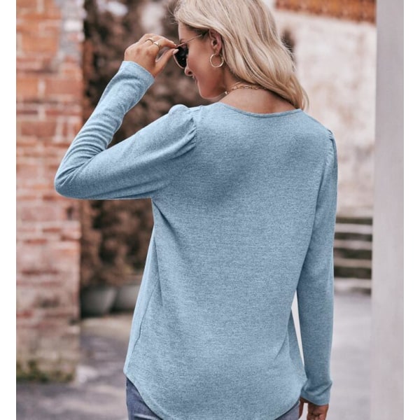 Damblus Långärmad Bubble Neck Plisserad blus Light Blue XL