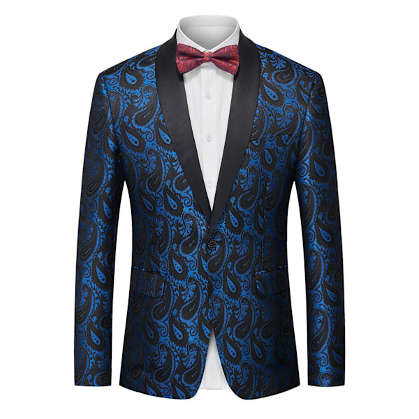 Mænds Blomster Tuxedo Jakke Paisley Sjal Lapel Blazer Jakke Blue M