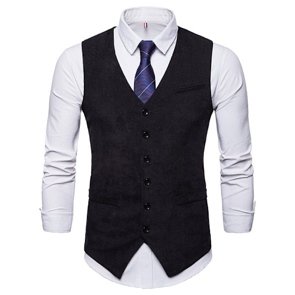 Miesten Korduroliivi V-kaula Vintage Liivi Hihaton Takki Black M