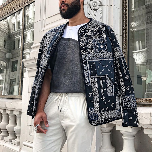 Baseballjakke med bandana-print for menn, lang erme M