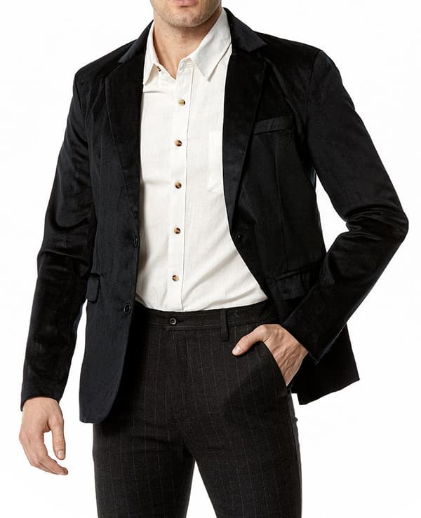 Herrjacka i sammetsblazer med två knappar Black S