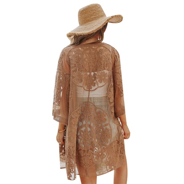 Kvinnors spets Cardigan Blommig Beach Cover Ups khaki