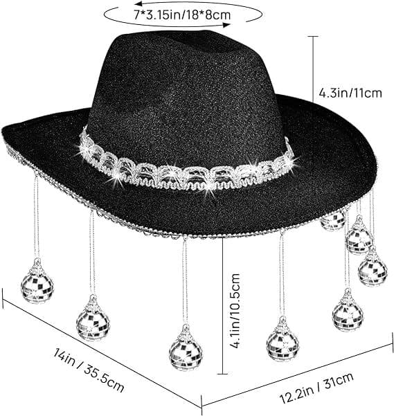 Disco Ball Cowboy Hat, Spejlet Cowboy Hat Black