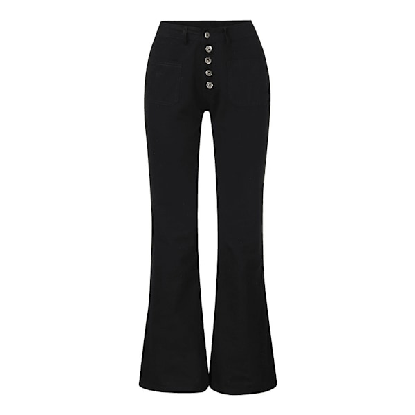 Utsvängda jeans för dam, hög midja med knappar, vida byxor med utsvängd nederkant black M