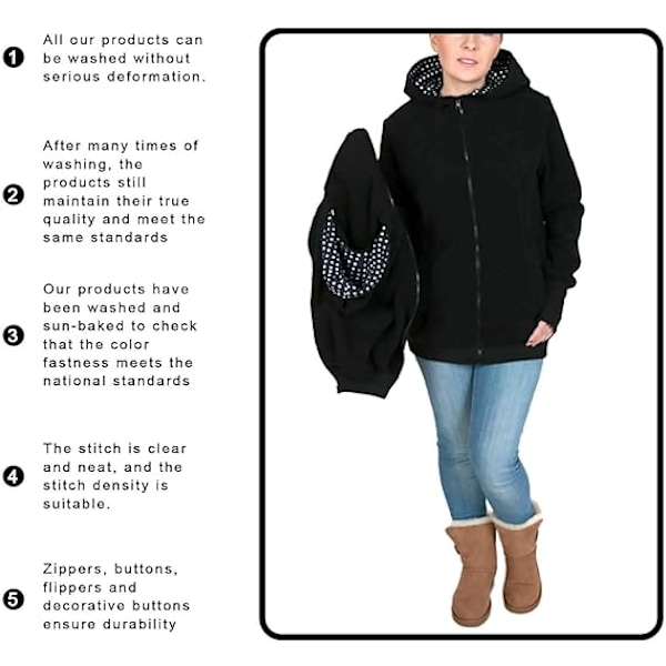 3-i-1 Multifunksjonell Maternitygenser med hette for kvinner Black 2XL