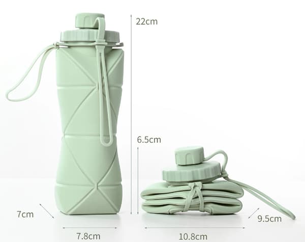 600ml Foldbar Vandflaske i Silikon til Sport Light green