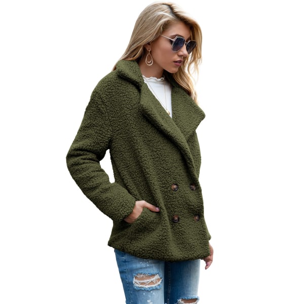 Dame Faux Shearling Shaggy Oversized Shacket Jakke Green XL