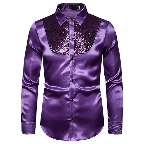 Miesten Kiiltävät Sekvenssit Disco Party Paita Purple L