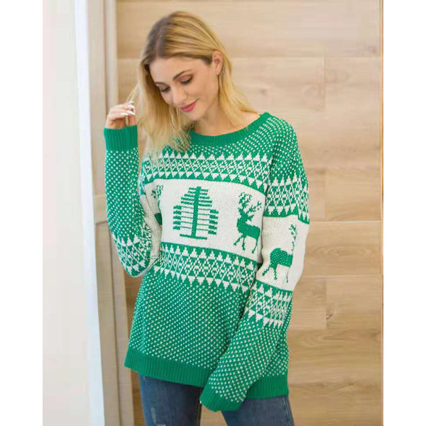 Dam Casual Slim Fit Stickad Fula Julkläder Green L