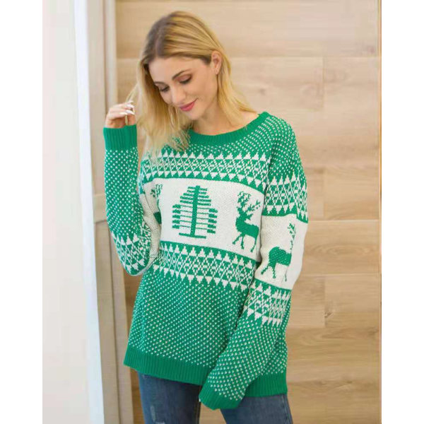 Dam Casual Slim Fit Stickad Fula Julkläder Green M