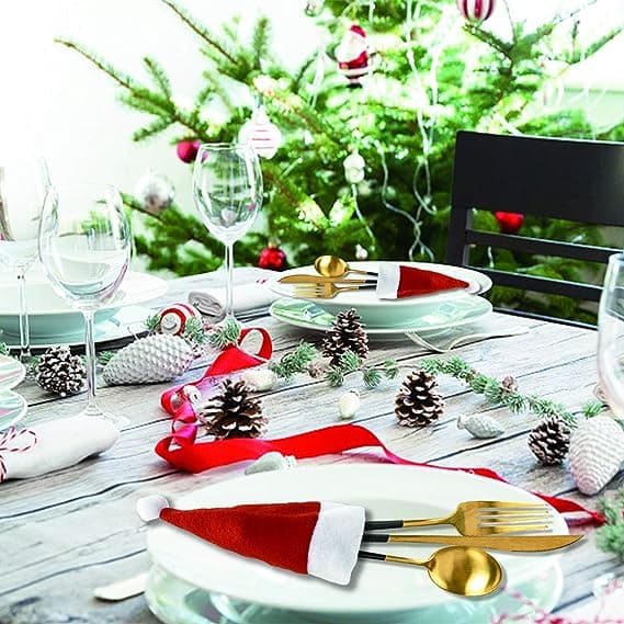 20 Styk Mini Julehatte Julebestik Borddækningsholdere