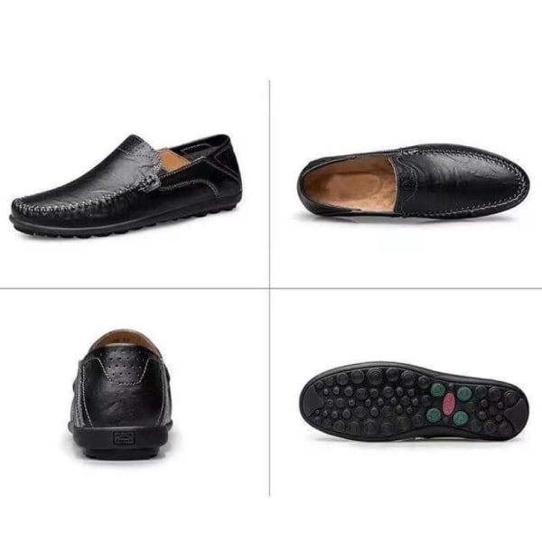 Mænds Casual Læder Fashion Slip-on Sko Black 42