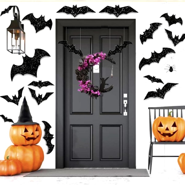 Halloween Halvmånekrans med Lys, Sort Måneblomst og Kattekrans Style 2