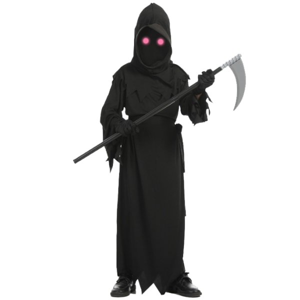 Grim Reaper Halloween kostym med glödande röda ögon för barn L