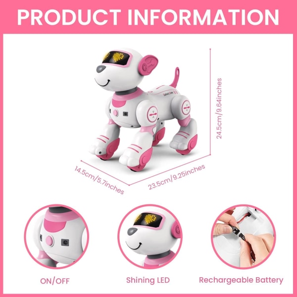 Fjernstyret Robot Hund, RC Interaktiv Intelligent Gående Dansende Robot Legetøj PINK