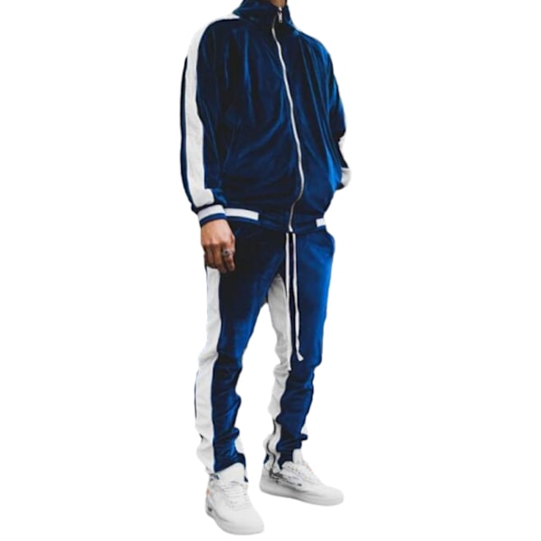 Miesten Kultainen Sametti Clash Väri Urheilullinen Rentoutunut Puku Dark Blue XL