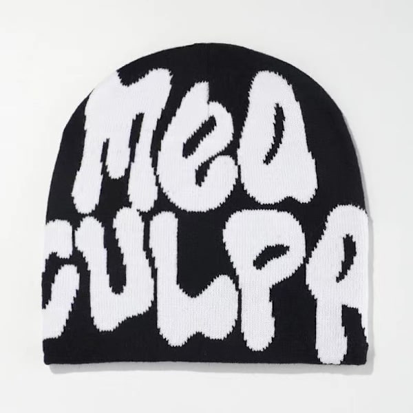 Dame Grafisk Beanie Skull Hat MEA Culpa Y2K Strikket Beanie Varmt Vinterhat Black White