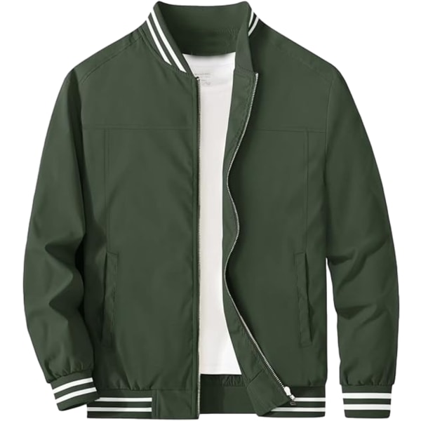 Hettegenser for menn i ensfarget casual-stil med striper og glidelås Green XXL