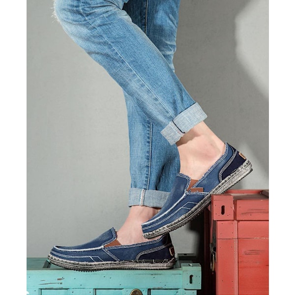 Mænds Casual Klud Sko Canvas Slip On Loafers Fritid Vintage Flat Båd Sko GRAY 40