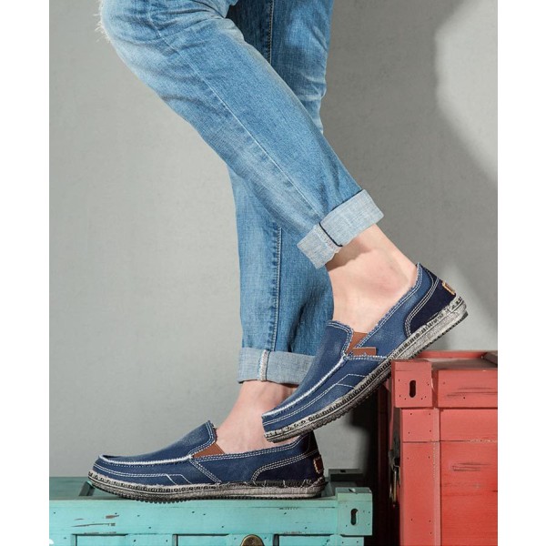 Mænds Casual Klud Sko Canvas Slip On Loafers Fritid Vintage Flat Båd Sko GRAY 43