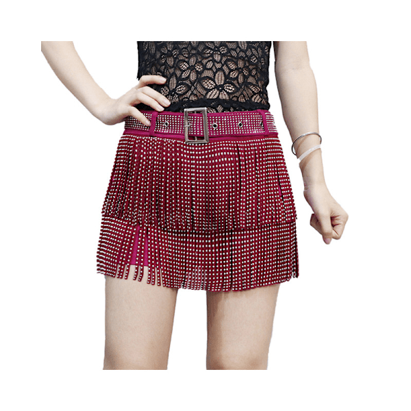 Dam Sparkle Rhinestone Franskjol Elastiskt Midjeband Kort Mini Klänning Dark Pink S