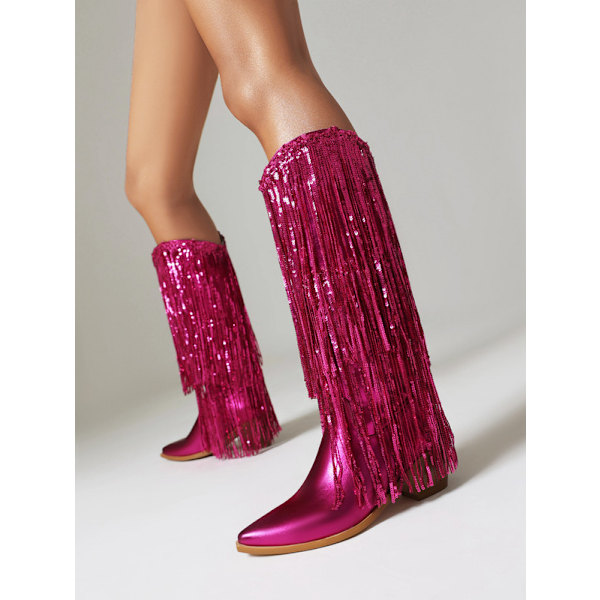 Glimtende Metallic Cowboy Støvler til Kvinder Red 37