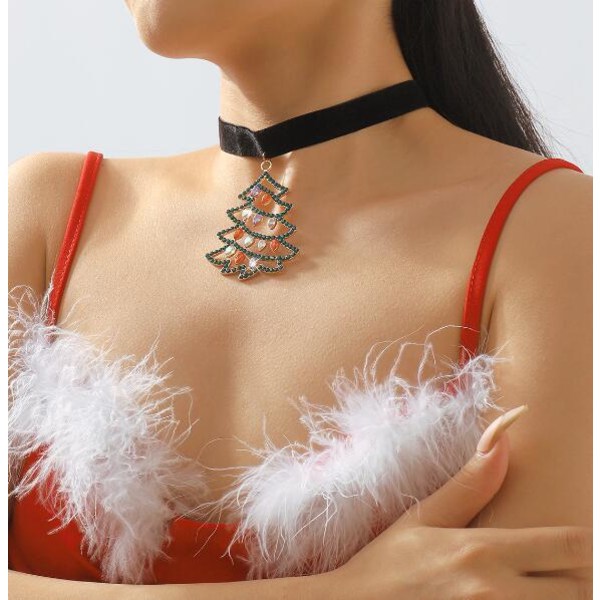 Kvinnors jul Rhinestone Velvet Choker hänge halsband Christmas tree