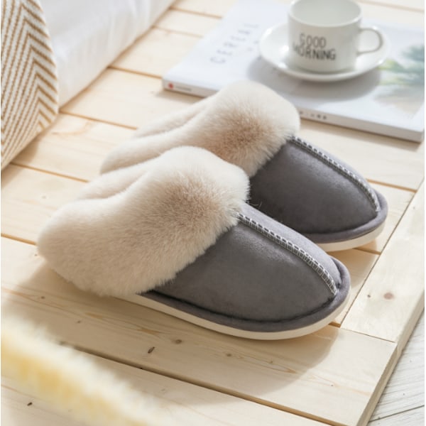 Damtofflor Memory Foam Fluffy Tofflor grey 9.5