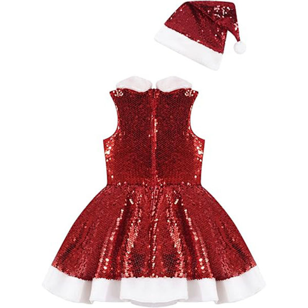 Julekjole for jenter med paljetter, Santa-kostyme, julekostyme, cosplay-kjole 110cm