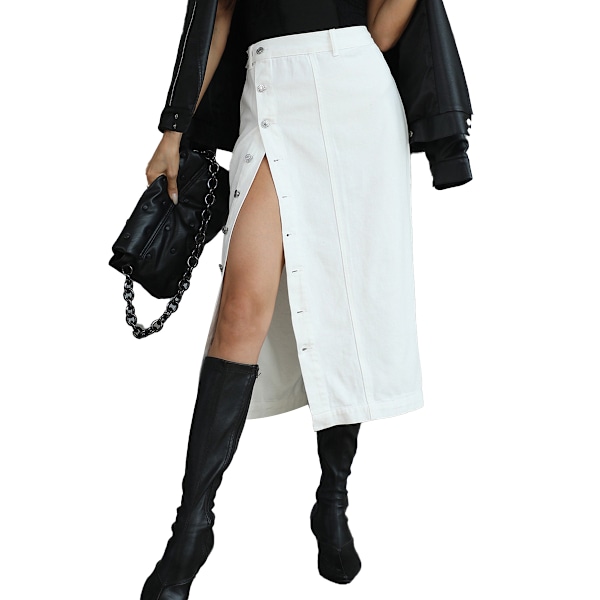 Dam Casual Slitsad Denim Midi Jeanskjol white XS